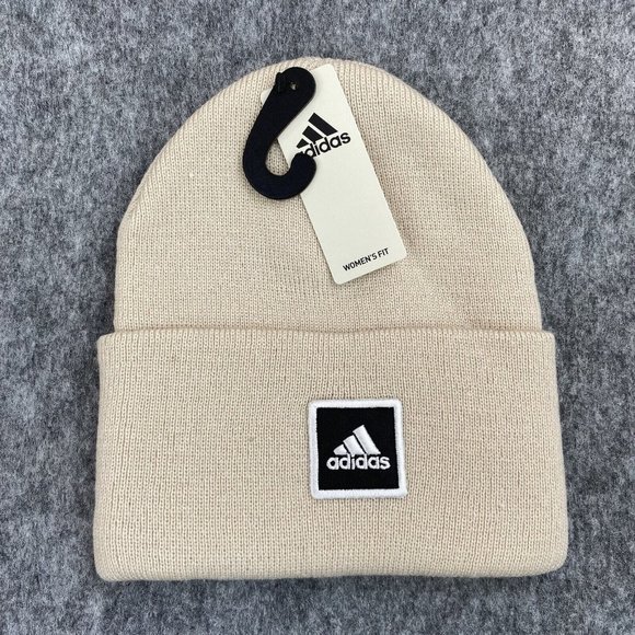 adidas Accessories - Adidas Originals Wide Cuff Fold Beanie Women’s OSFM Alumina Beige Black Knit Cap